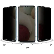 Privacy screen protector showing clear view at 90° and blocked view at 45° angles