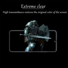 Extreme clear screen protector showing a knight, high transmittance mentioned