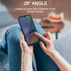 Privacy screen protector on a phone, limiting viewing to a 28-degree angle
