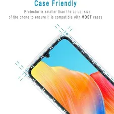 Close-up of a screen protector, smaller than the phone's full screen, indicating case-friendly design