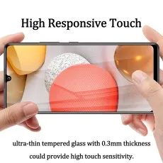 Hands touching a smartphone with an ultra-thin 0.3mm tempered glass screen protector