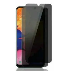 Samsung Galaxy A70 phone with two privacy screen protectors