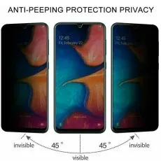 Anti-peeping screen protector showing visibility from different angles on a smartphone