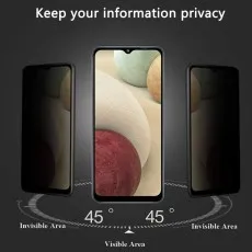 Privacy screen protector on a Samsung Galaxy F12, showing a 45° invisible viewing area