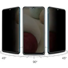 Three angles of a smartphone display a privacy screen 45° left is black, 90° center shows an image, 45° right is black