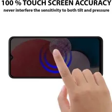 A finger touching a phone screen, showing blue circles indicating touch accuracy