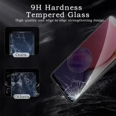 Comparison of 9H hardness tempered glass, showing Ours as intact and Others as shattered
