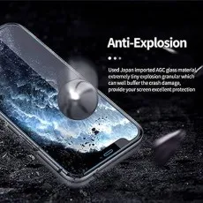 Anti-explosion screen protector shown on an Samsung Galaxy, deflecting impact from a metal sphere