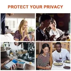 Four scenes depict people using phones discreetly, showcasing privacy protection