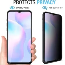 Privacy screen protector on two phones one directly visible, one anti-spy at 45 degrees