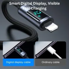 DCN02 2.4A USB-A to Lightning Cable with Smart Digital Display for Fast Charging – Comparison with Ordinary Cable