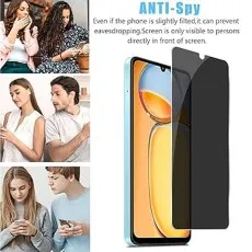 Privacy screen demo phone with protector, and three scenarios of discreet usage