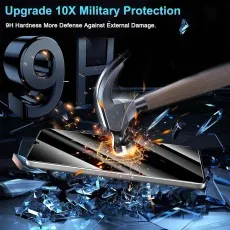 Hammer striking a phone with a screen protector, illustrating 9H hardness and military-grade protection