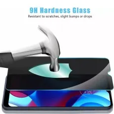 Hammer strikes a screen protector over a phone, demonstrating 9H hardness and impact resistance