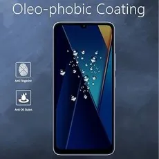 Smartphone screen with water droplets, demonstrating oleophobic, anti-fingerprint, and anti-oil stain properties