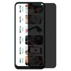 Privacy screen protector applied to a smartphone, making the right side of the screen dark