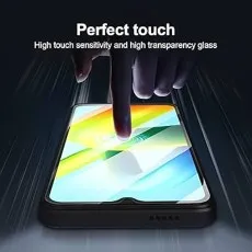 A finger touching a smartphone screen, emphasizing the Perfect touch of high sensitivity and transparency