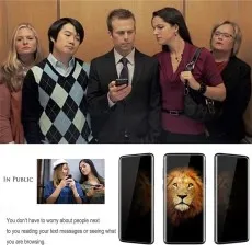 Privacy screen demonstrated in public settings, preventing others from viewing phone content