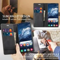 Open view of Samsung S22 wallet case showing card slots, cash compartment, and convenient payment access for lifestyle use