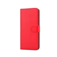 Samsung Galaxy S21 Ultra leather wallet case in vibrant red with magnetic flip cover and stitched edges