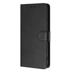 Black Motorola Moto G54 5G wallet case with magnetic closure and shockproof PU leather flip cover, shown closed from the front