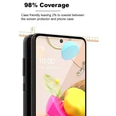 LG K41S screen protector showing 98% coverage with a case-friendly design.