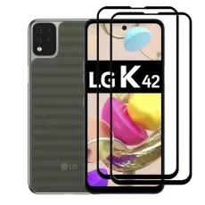 LG K42 smartphone in green with a quad-camera setup and two screen protectors.