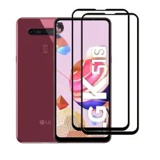 Front and back view of the LG K51S phone, accompanied by two clear screen protectors.