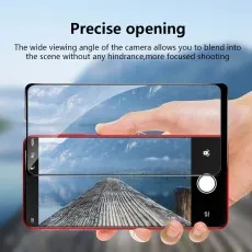 Hand holding an LG K51S, demonstrating the screen protector's precise cutout for the camera.
