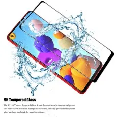 LG K61 phone with 9H tempered glass screen protector, shown with water splashing over it, indicating water and scratch resistance.