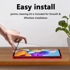 Visual of an LG K52 receiving a new screen protector, highlighting the Easy install feature.