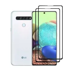 LG Q61 in white, highlighting its features alongside essential screen protection.