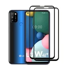 LG W41+ phone showcasing its camera setup and ready for screen protector installation.