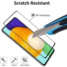 Utility knife scratches phone screen protector, showing 9H hardness, anti-scratch against keys, hammer