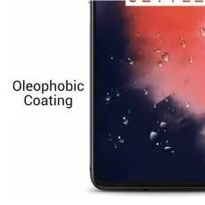 A phone screen with water droplets beading up, illustrating an oleophobic coating