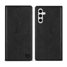 Samsung Galaxy S23 FE Black Wallet Case – Front and Back View of PU Leather Flip Cover with Shockproof Protection