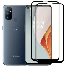OnePlus Nord N100 smartphone with two black edge tempered glass screen protectors