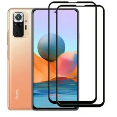 Xiaomi Redmi Note 10 Pro Max smartphone with two black edge tempered glass screen protectors