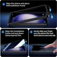 Xiaomi Redmi Note 14 Pro 5G (India) Privacy Tempered Glass screen fitting. Alignment frame guide