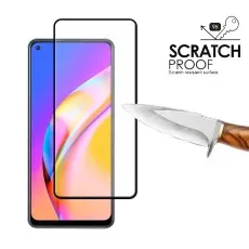 A smartphone with a screen protector and a knife demonstrating Scratch Proof 9H hardness
