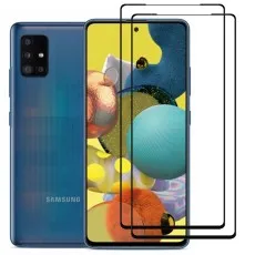 Samsung Galaxy A51 5G UW smartphone with two black edge tempered glass screen protectors