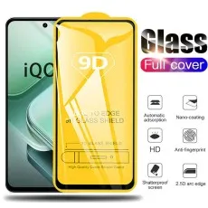 A 9D full-cover glass screen protector with features like automatic adsorption, nano-coating, HD, anti-fingerprint, shatterproof, and 2.5D arc edge