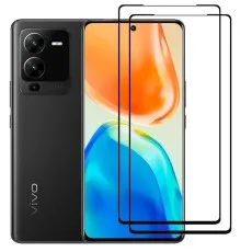 Vivo V25 Pro smartphone with two black edge tempered glass screen protectors