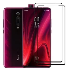 Xiaomi Mi 9T smartphone with two black edge tempered glass screen protectors