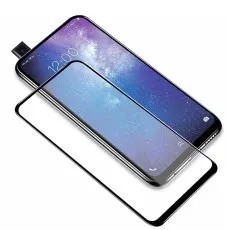 A transparent screen protector positioned above a smartphone displaying a cosmic scene