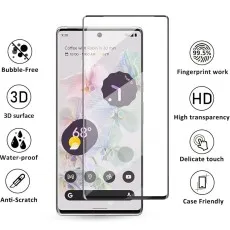 Display showing multiple 9D screen protector benefits for Google Pixel 6 Pro.