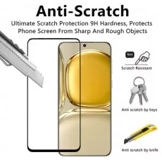A 9H Anti-Scratch screen protector with images of keys and a knife for demonstration