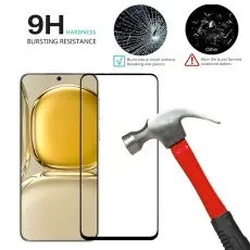 A smartphone screen protector with 9H Hardness Bursting Resistance and a hammer