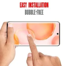A finger touching a smartphone screen with the text Easy Installation Bubble-Free