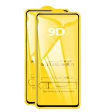Two yellow packages for 9D Glass Shield screen protectors, highlighting High Quality Curve Screen Guard